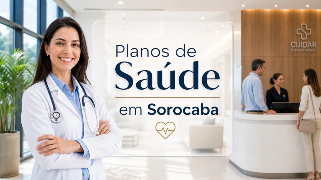 Planos de Saúde em Sorocaba - Imagem profissional de ambiente médico moderno com tipografia elegante